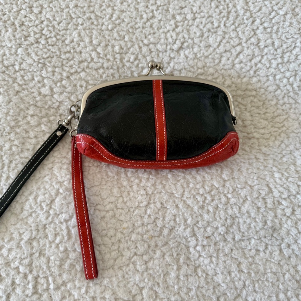AUTHENTIC VINTAGE Helen Welsh Black & Red Leather Kisslock Wristlet | Rare Y2K S